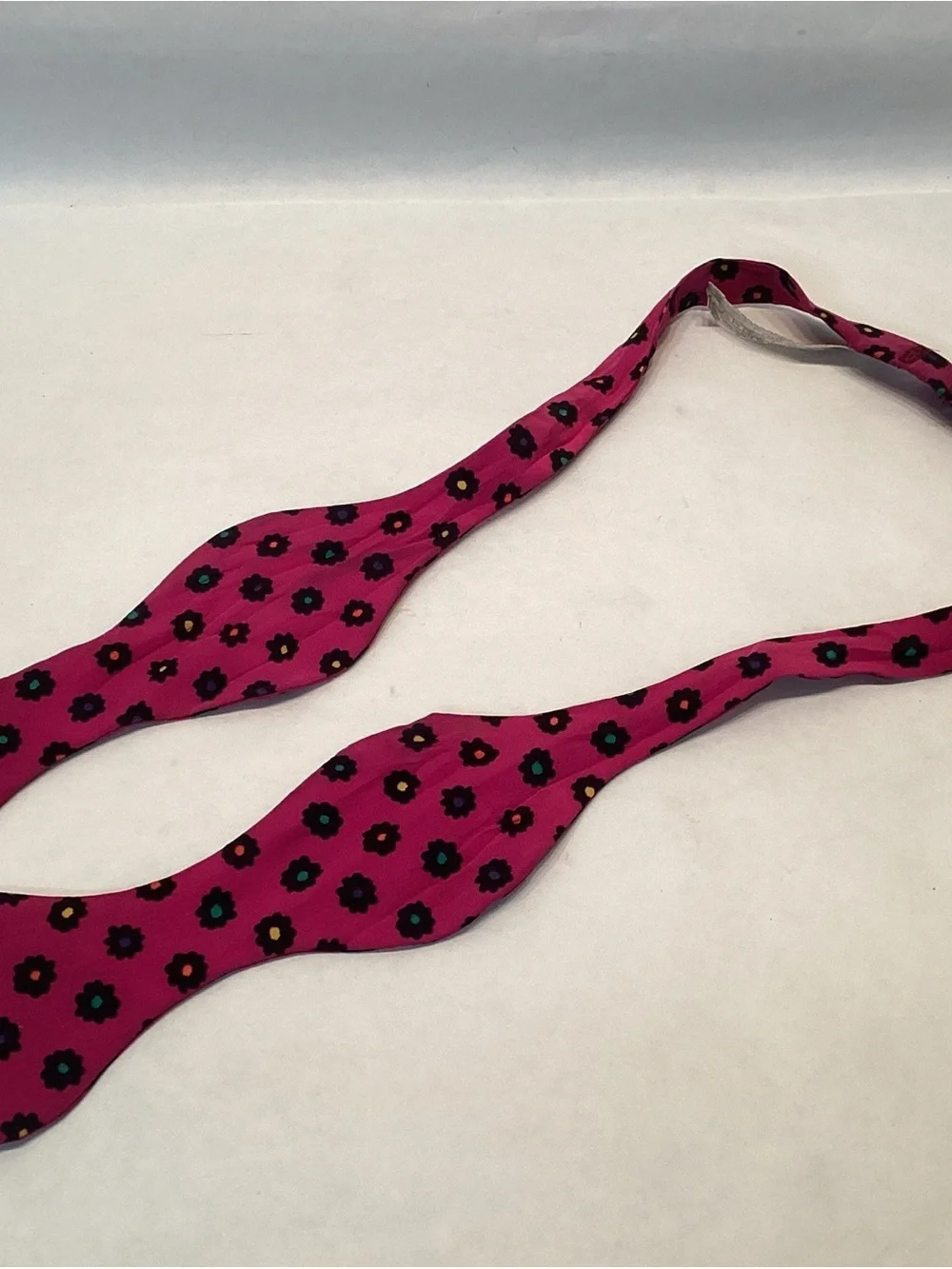 Carrot & Gibbs Handmade Silk Bow Tie Pink With Black Floral Hand Made